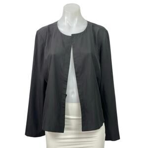 Eileen Fisher Womens Black Tencel Long Sleeve Open Front Blazer Coat Jacket Sz L